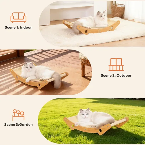 Vista 6 de Cama rascador de sisal para gatos, hamaca de madera natural, almohadilla rascador extra grande