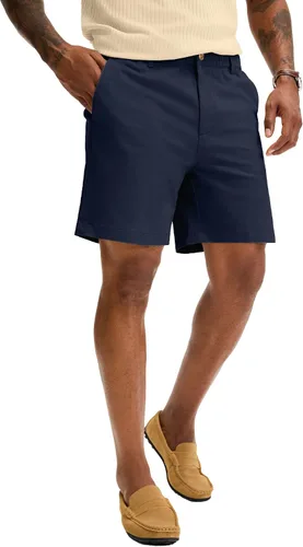 Vista 8 de Comdecevis Pantalones cortos casuales de algodón de ajuste clásico para hombre de 7 pulgadas, pantalones cortos chinos con cintura elástica