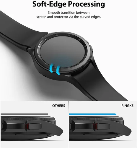 Vista 6 de Ringke Protector de pantalla de vidrio [paquete de 4] compatible con Samsung Galaxy Watch 4 Classic de 1.654 pulgadas, vidrio templado, dureza 9H