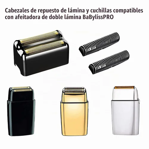 Vista 2 de Lámina de repuesto y cortador para máquinas de afeitar Babyliss Pro MetalFX de doble lámina, 2 unidades, color negro