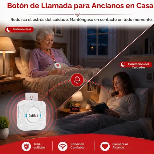 Vista 3 de CallToU Botón de llamada inalámbrico para cuidadores para ancianos en casa, sistema de alerta de enfermera de más de 500 pies para personas