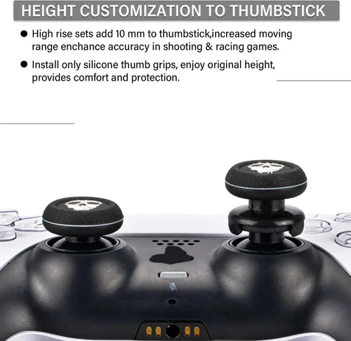 Vista 6 de Extensor de palanca de pulgar FPS e impresión de goma cubierta de agarre de silicona 2 juegos para PS5 Dualsenese y PS4 Controller (Ghost)