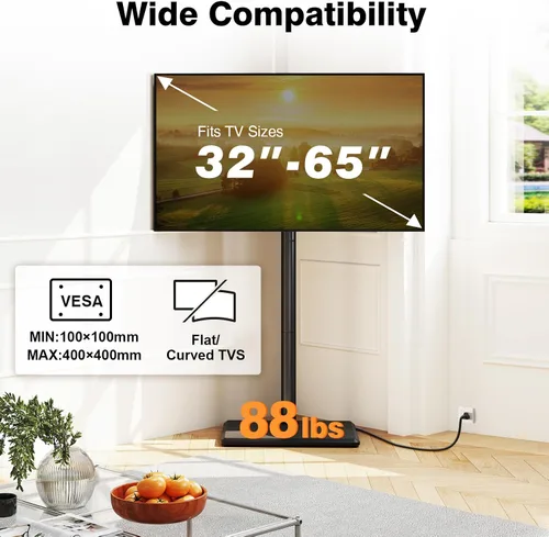 Vista 7 de TVON Soporte universal para TV de piso con soporte para la mayoría de Negro
