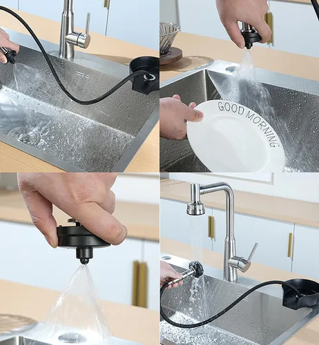 Vista 2 de Enjuagadora de vidrio para fregadero de cocina, boquilla giratoria de 360 grados con diseño de pulverización extraíble, enjuague de vidrio de barra