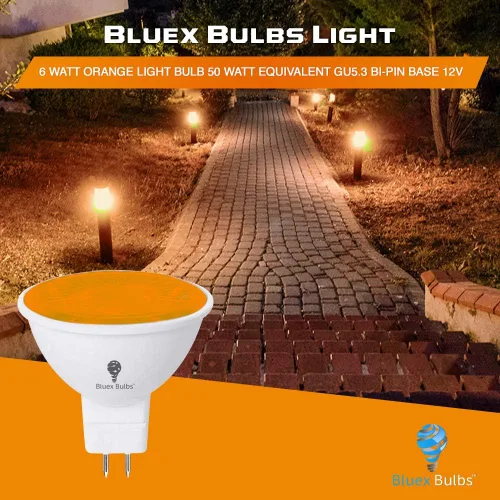 Vista 3 de BlueX - Paquete de 6 bombillas LED MR16 naranja, 4 W (equivalente a 40 vatios), base de dos pines GU5.3 de 12 V, decoración de fiesta, porche