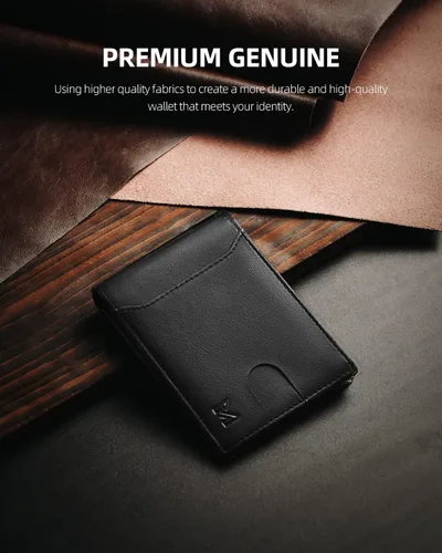 Vista 5 de MIROMIHO Cartera delgada de cuero genuino para hombres minimalista plegable bloqueo RFID con caja de regalo, 0-negro natural TQB01, Minimalista