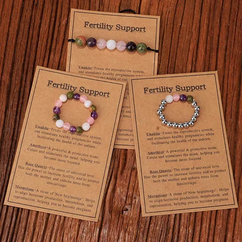 Vista 6 de Ronglry Pulsera de cristal para mujeres y hombres, pulsera de cuentas de cristal curativo, amatista 7 chakras, pulseras de ansiedad espiritual