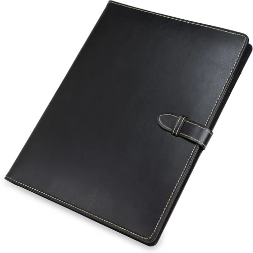 Vista 12 de Samsill Portafolio de piel sintética con puntada de contraste, portafolio de negocios para hombres y mujeres, organizador de documentos y currículo