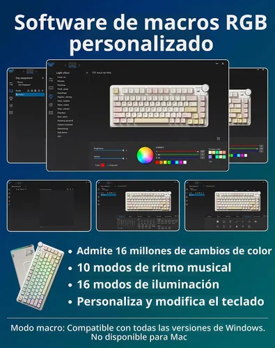 Vista 8 de Aula AU75 Teclado mecánico inalámbrico, teclado para juegos con junta de intercambio en caliente con perilla, BT/2.4G/teclado personalizado