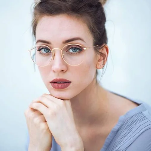 Vista 3 de Kursan Gafas clásicas redondas de metal transparente para mujeres y hombres, lentes sin receta