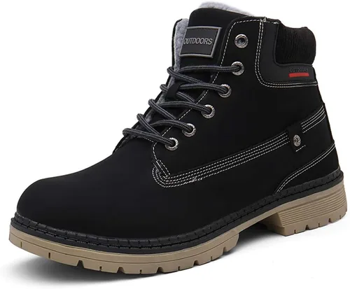 Vista 10 de TSIODFO Botas de moda para hombre invierno impermeables para exterior con piel para senderismo negras Negro 01