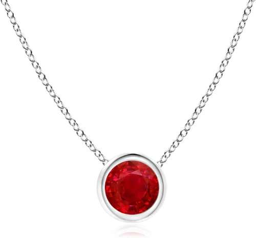 Vista 7 de ANGARA - Collar con colgante solitario de rubí natural con diamante en oro macizo de 14 quilates, platino para mujeres y niñas con cadena de 18