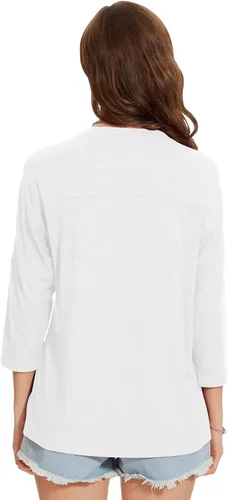 Vista 82 de ZENNILO Camisetas casuales de manga 3/4 para mujer, holgadas, cuello redondo, lindas camisetas básicas