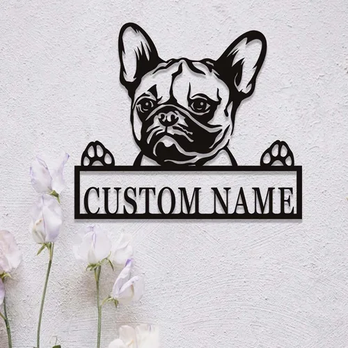 Vista 3 de Letrero personalizado de bulldog francés – Letrero personalizado para perro, arte de pared de metal, regalo conmemorativo para amantes