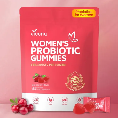 Vista 10 de VivoNu Probióticos para mujeres, gomitas probióticas para mujeres, 500 millones de UFC, fibra Gomitas de equilibrio femenino para un olor