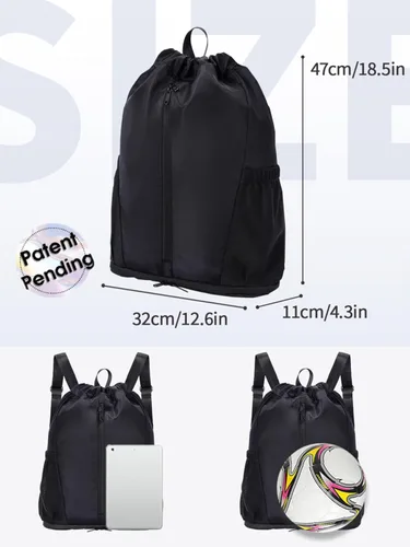 Vista 8 de sportsnew Mochila deportiva con cordón y compartimento para zapatos, mochila de cuerda para mujeres y hombres, bolsa con cordón resistente al agua
