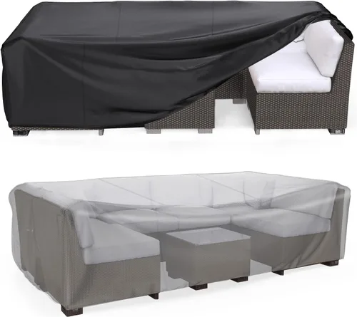 Vista 11 de Mrrihand Funda para Juego de Muebles de Patio Impermeable, Funda para Juego de Sofá Seccional de Exterior de Servicio Pesado 600D Funda para Juego