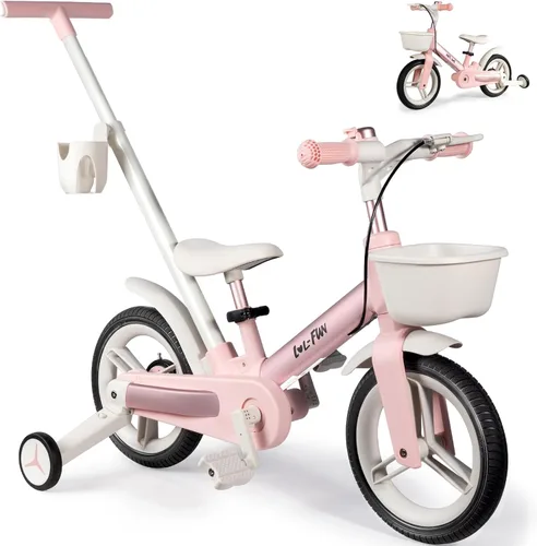 Vista 8 de Bicicleta de equilibrio 6 en 1 para niños pequeños con mango de empuje y Verde
