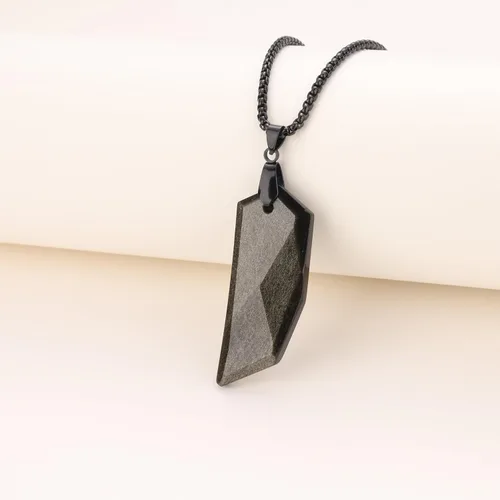 Vista 3 de COAI Collar de cristal curativo de diente de lobo para hombre, obsidiana negra y obsidiana dorada