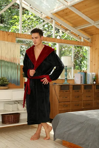 Vista 5 de U2SKIIN - Bata de baño larga y con capucha para hombre, de vellón afelpado