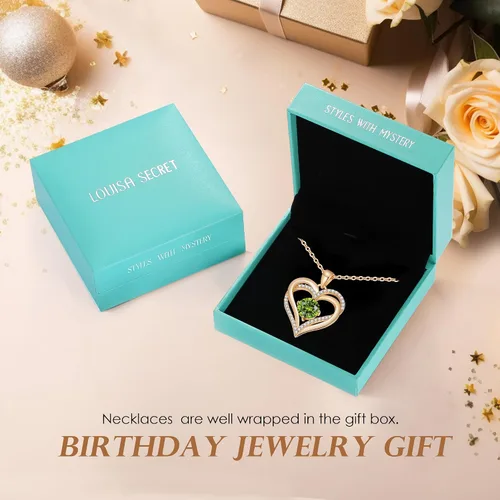 Vista 4 de LOUISA SECRET Love Heart Birthstone Necklaces for Women, Birthday Gift for Girlfriend, Anniversary Jewelry Gift for Wife Her, 925 Sterling Silver
