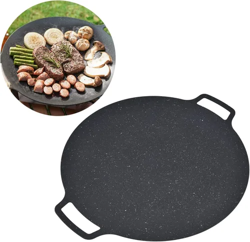 Vista 7 de Sartén para barbacoa, parrilla coreana de hierro fundido antiadherente, sartén redonda portátil con asas dobles para el hogar, cocina, camping