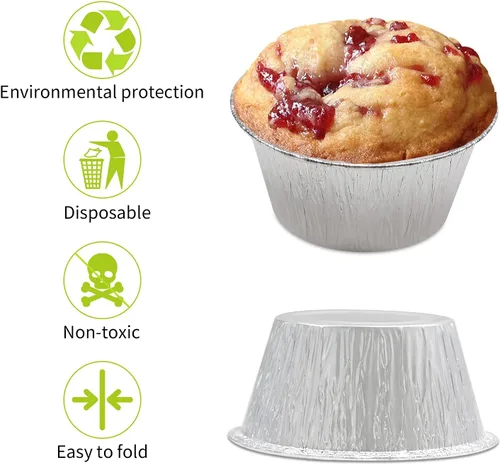 Vista 7 de Tazas de papel de aluminio para hornear, Ramekin desechables de 4 onzas, forros de aluminio para cupcakes, 150 piezas de papel plateado