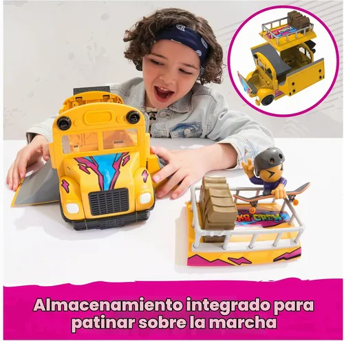 Vista 6 de TECH DECK Sk8 Crew 2-en-1 Autobús Ultra Sk8 Transformable & Almacenamiento con Diapasón y Figura, Minipatinetas Coleccionables, Juguetes para Niños