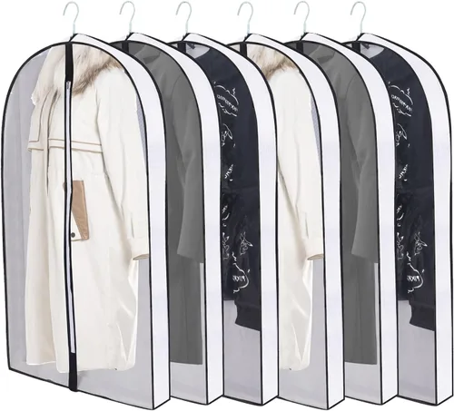Vista 28 de Bolsas de ropa de 50 pulgadas para colgar ropa, fundas transparentes a prueba de trajes con refuerzos de 4 pulgadas para almacenamiento en armario