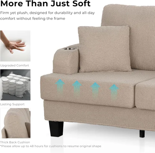 Vista 5 de HOMES: Inside + Out Reese - Moderno juego de sofá de 2 piezas con bolsillos laterales, portavasos y puertos USB, sofá suave de madera y cómodo sofá