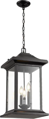 Vista 8 de Lámpara colgante para exteriores, 3 luces colgantes para exteriores, lámpara colgante extra grande para exteriores con vidrio transparente