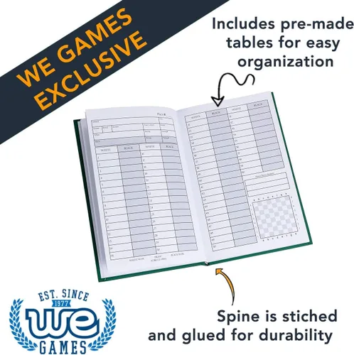 Vista 3 de We Games Libro de puntuación de notación de ajedrez de tapa dura - Negro