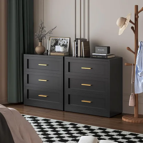 Vista 5 de LCAOPC Cómoda metálica negra de 3 cajones para dormitorio, cómoda ancha para armario, cómoda de metal, cómoda y cómoda para sala de estar, pasillo