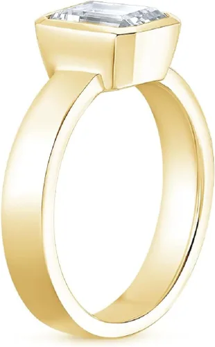 Vista 2 de Anillo de compromiso redondo de moissanita incolora de 3.0 quilates, anillo de novia de boda, eternidad oro amarillo macizo de 10 quilates, bisel