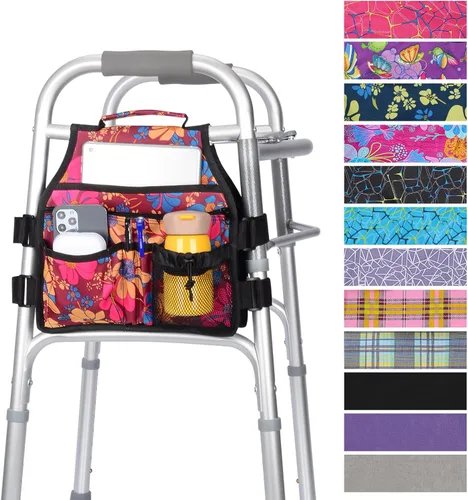 Vista 11 de supregear Bolsa lateral para andador, bolsa de accesorios para andador con portavasos, cesta plegable para andador impermeable, organizador caddy