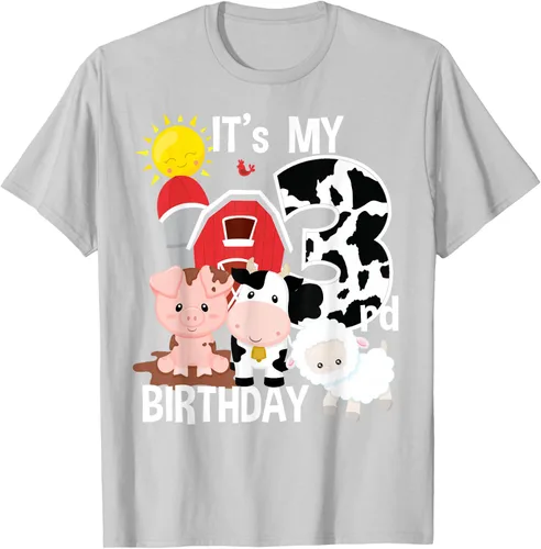 Vista 55 de Camiseta con diseño de animales de granja con texto en inglés "It's My 3rd Birthday" Negro