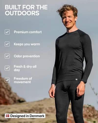 Vista 3 de DANISH ENDURANCE Pantalones de capa base de lana merino para hombre, pantalones largos térmicos