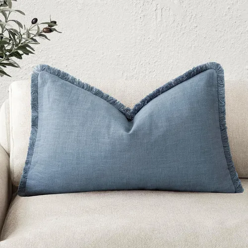 Vista 75 de Foindtower Fundas de almohada decorativas de lino con flecos, acogedora funda de cojín bohemia estilo farmhouse con borlas, funda de almohada