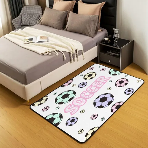Vista 5 de Alfombra de fútbol para niños, 3 x 5, patrón musical, alfombra para sala de estar, decoración de habitación de niños y niñas, temática deportiva