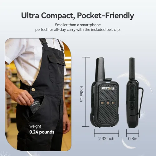 Vista 5 de Retevis Walkie Talkies RT15 de largo alcance, mini walkie talkie de carga rápida, USB de carga rápida, radios recargables de 2 vías para adultos
