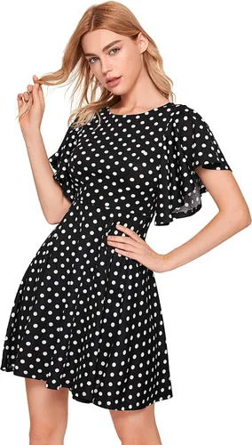 Vista 4 de Romwe Elegant Polka Dot Dress for Women A Line High Waist Cocktail Dresses