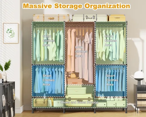 Vista 3 de ULIFHOME E14C - Sistema organizador de armario resistente, estantes de ropa independientes para colgar ropa, perchero ajustable de 58 pulgadas