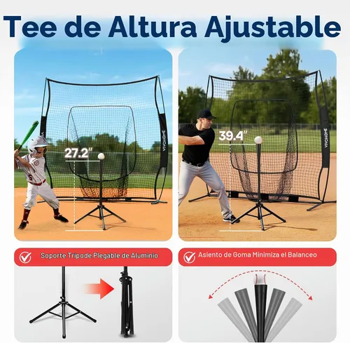Vista 7 de VIVOHOME Baseball & Softball Training Net with Batting Tee, 7 x 7 ft.