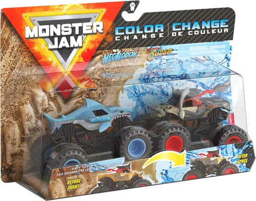 Vista 6 de Monster Jam Megalodon vs Pirate's Curse - Camiones que cambian de color a escala 1:64, paquete doble para niños de 3 años en adelante