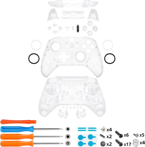 Vista 3 de eXtremeRate Full Set Shell Buttons for Xbox One Elite Series 2 Controller, Clear Replacement Faceplate Back Plate Bottom Shell Case with Buttons for