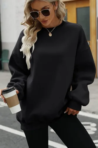 Vista 3 de Trendy Queen Sudaderas de gran tamaño para mujer, sudaderas con capucha de forro polar con cuello redondo, suéteres cómodos, ropa de otoño e