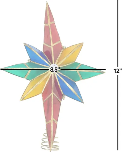 Vista 4 de Kurt Adler Adorno para árbol de Navidad, Estrella de Belén multicolor de capiz con 10 luces y centro de gema