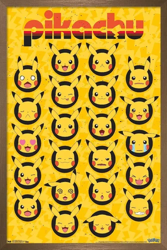 Vista 13 de Trends International Pokémon - Póster de pared de caras de Pikachu, 14.725 x 22.375 pulgadas, versión enmarcada de madera de granero Versión