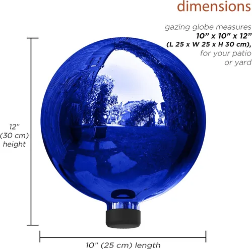 Vista 3 de Alpine Corporation Globo mirador de cristal para interiores y exteriores de 10 pulgadas — Decoración festiva de jardín y patio — Azul