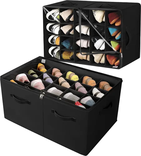 Vista 9 de TOPIA HOME Organizador de zapatos para armario, caja de zapatos plegable con divisores ajustables y cubierta transparente, organizador
